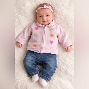 3/$18 GAP Light Pink Baby Zip Cardigan with Ruffle Collar